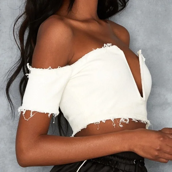 Mistress Rocks Rarity White Jersey Bardot Top - Picture 4 of 8